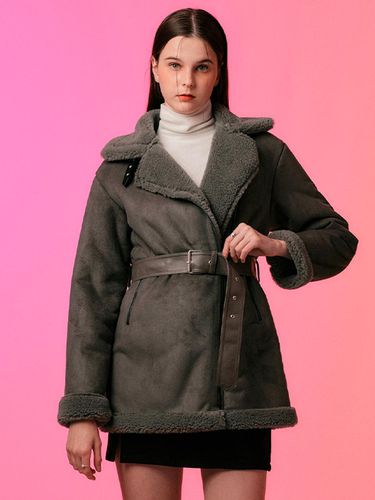 Belt Detachable] Fur Suede Line Shearling Jacket - KOLEAT - Modalova