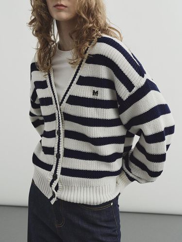 Stripe V-neck cardigan - Navy - MONGDOL - Modalova