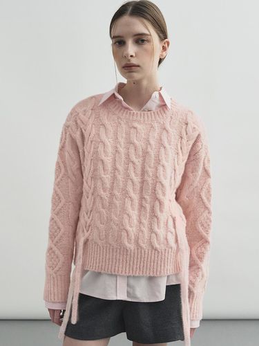 Ribbon Lace-Up Cable Knit - Pink - MONGDOL - Modalova