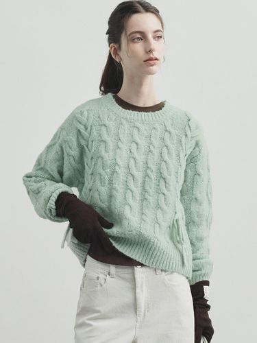 Ribbon Lace Up Cable Knit - GREEN - MONGDOL - Modalova