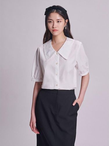 Cotton Big Collar Short-Sleeved Shirring Blouse - BEANPOLE LADIES - Modalova