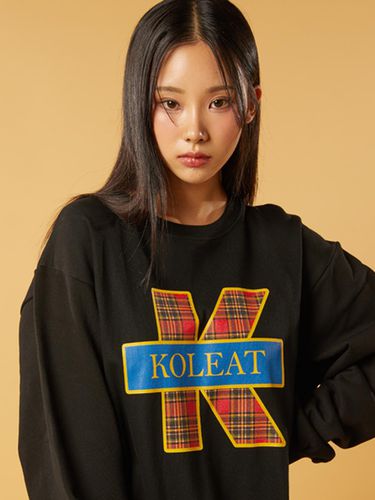 Overfit Crew Neck Check K Logo Graphic Sweatshirt - KOLEAT - Modalova