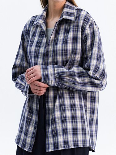 Patterned Ethnic Ombre Plaid Shirt_Blue - Trip LE Sens - Modalova