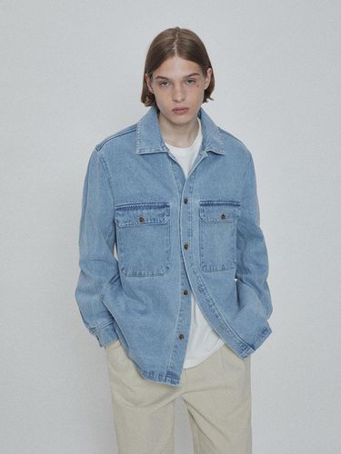 Oversized fit washed-out denim trucker jacket_Blue - V2 - Modalova