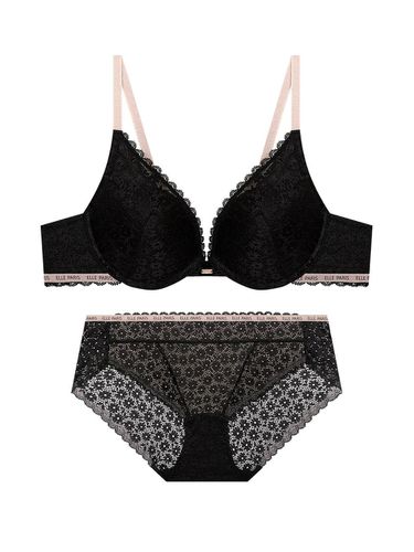 Feminine Comfort Lace Bra panties Set - Black - ELLE INNERWEAR - Modalova