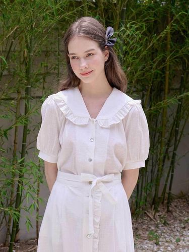 SET] Linen Sailor Shirt + Frill Long Skirt White - bibyseob - Modalova