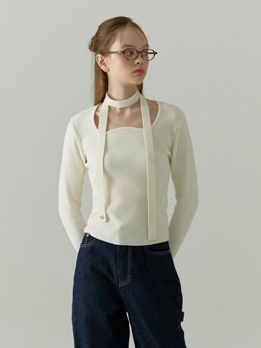 Wool blended wave neck pullover - OSTKAKA - Modalova