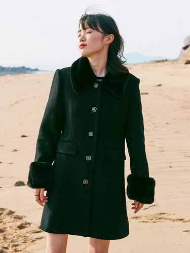 FAUX FUR POINT WOOL CASHMERE COAT_BLACK - ouel - Modalova