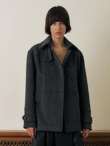 DOUBLE-BREASTED CASHMERE PEA COAT, DARK GRAY - KUME - Modalova