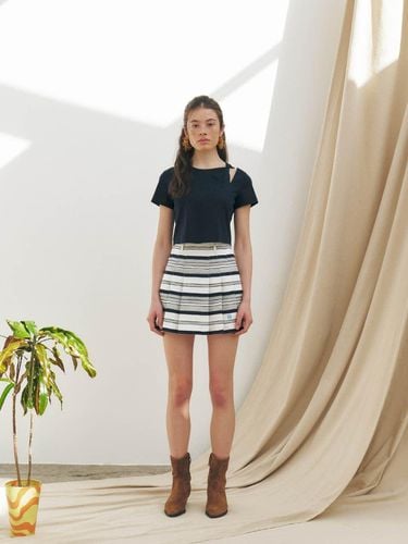 Striped Cotton Jacquard Pleated Skirt, Stripe - KUME - Modalova