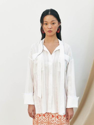 Frayed Detail Tie Long Shirt, White - KUME - Modalova