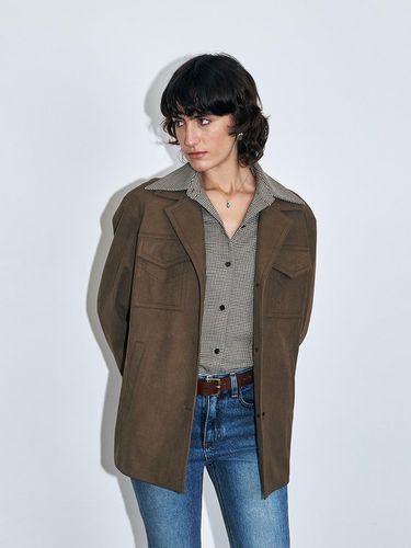 Embroidered Pocket Suede Jacket - KUME - Modalova