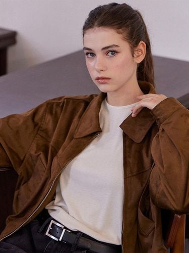 Oversized Vegan Suede Cropped Jacket - BELLOL - Modalova