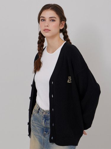 Overfit Logo Cardigan Black - BELLOL - Modalova