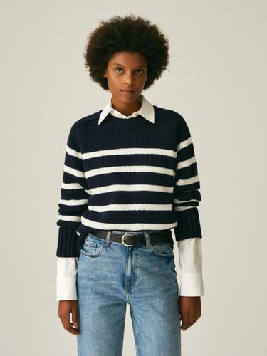 WOOL STRIPE PULLOVER_NAVY - LADYVOLUME - Modalova