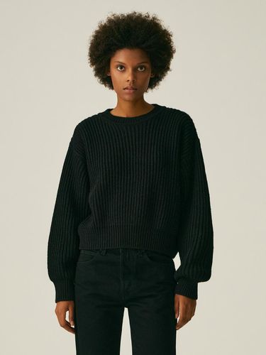 PUFF SLEEVE WOOL PULLOVER_BLACK - LADYVOLUME - Modalova