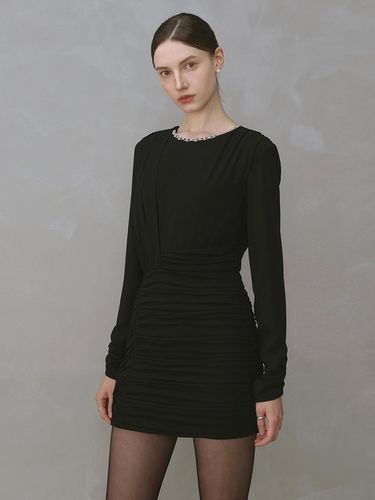 Nut / Asymmetric Neck Detail Dress - S BLANC - Modalova