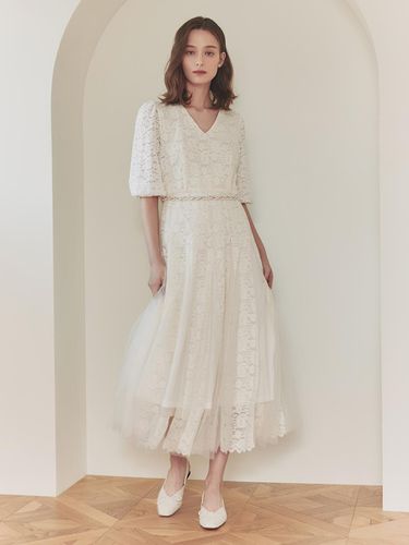 Yelena / V-neck Lace Chiffon Dress - S BLANC - Modalova