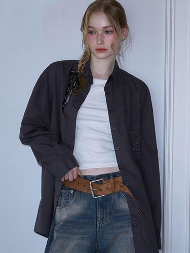 Embroidery Overfit Shirt [Charcoal] - Rosefrantz - Modalova