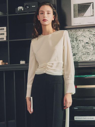 Abigail / Contrast Tie Crop Blouse(2color) - S BLANC - Modalova