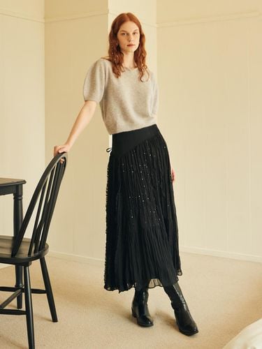 ASYMMETRIC WRINKLE CHIFFON SKIRT_BLACK - ouel - Modalova