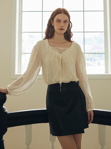 LACE UP CHIFFON BLOUSE - ouel - Modalova