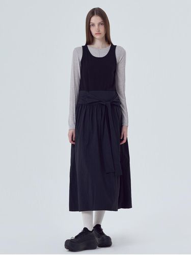 Mixed Fabric Knot Dress, Black - ETMON - Modalova