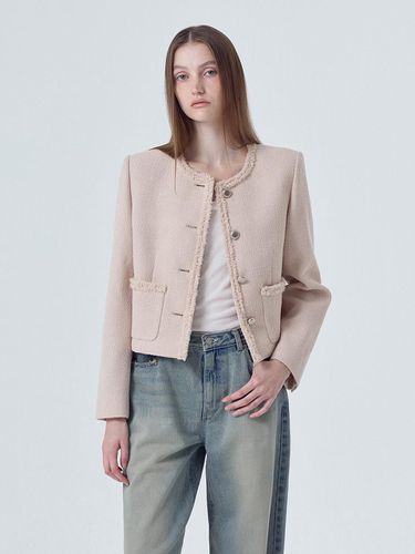 Boucle Trimmed Tweed Jacket, Beige - ETMON - Modalova