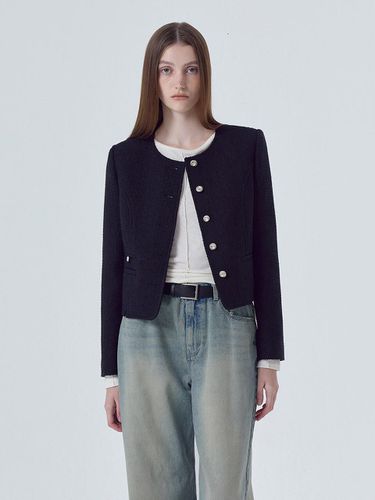 Slit Stitch Tweed Jacket, Black - ETMON - Modalova