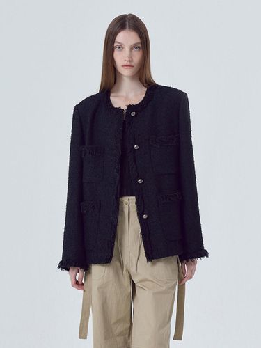 Fringe Pocket Tweed Jacket, Black - ETMON - Modalova