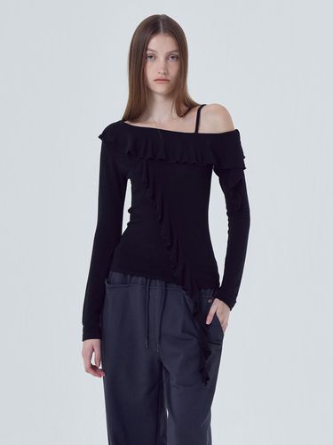 Frill One Shoulder T-Shirt, Black - ETMON - Modalova