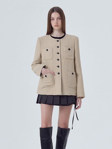 Pocket Boucle Tweed Jacket, Beige - ETMON - Modalova