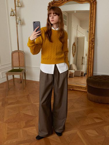 ALL-SEASON] BANDING LOOSE WIDE SLACKS_BROWN - LADYVOLUME - Modalova