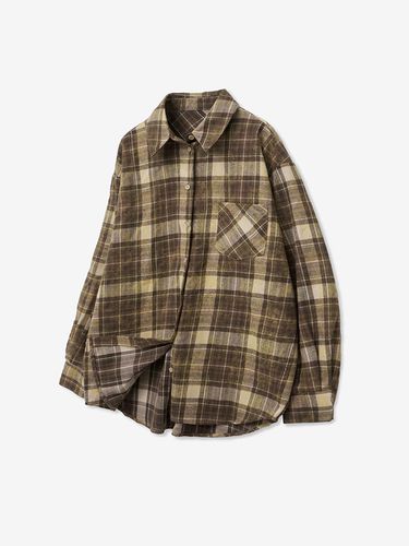 OVER FIT TARTAN CHECK POCKET SHIRT_BROWN - LADYVOLUME - Modalova