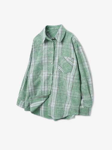 OVER FIT TARTAN CHECK POCKET SHIRT_GREEN - LADYVOLUME - Modalova