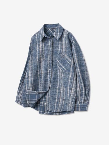 OVER FIT TARTAN CHECK POCKET SHIRT_BLUE - LADYVOLUME - Modalova