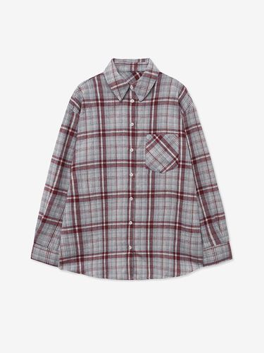 OVER FIT TARTAN CHECK POCKET SHIRT_GRAY - LADYVOLUME - Modalova