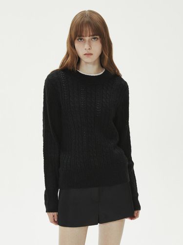 TWIST CABLE PUNCHING ROUND KNITWEAR_BLACK - LADYVOLUME - Modalova