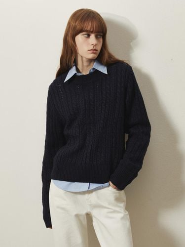 TWIST CABLE PUNCHING ROUND KNITWEAR_NAVY - LADYVOLUME - Modalova