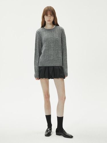 TWIST CABLE PUNCHING ROUND KNITWEAR_MELANGE GRAY - LADYVOLUME - Modalova