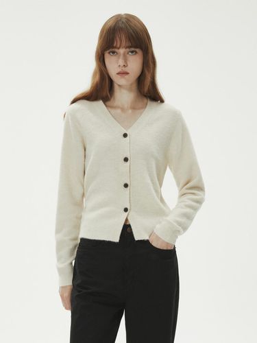 V-NECK WOOL BUTTON KNIT CARDIGAN_BEIGE - LADYVOLUME - Modalova