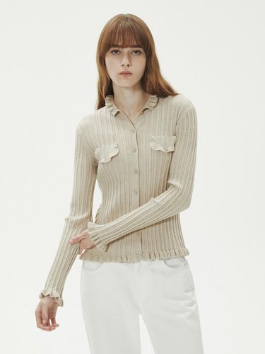 DRAWING FRILL KNIT CARDIGAN_BEIGE - LADYVOLUME - Modalova