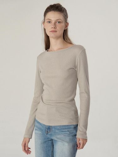 Sleeve Letter Ribbed T-Shirt Gray - MOMET - Modalova