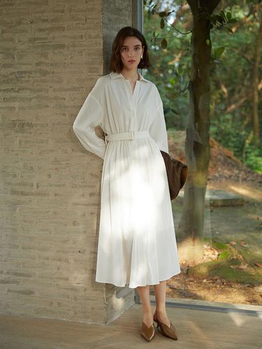 YY_V-neck belted waist dress - yyiam - Modalova