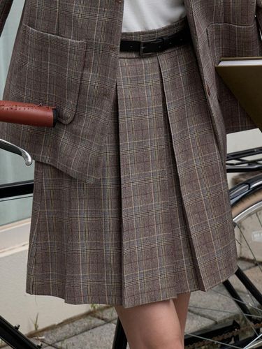 Glen Check Pleats Skirt Brown j1550 - JOORTI - Modalova