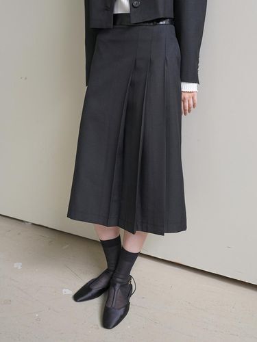 LEATHER BAND WOOL SKIRT / BLACK - PAUL&ALICE - Modalova