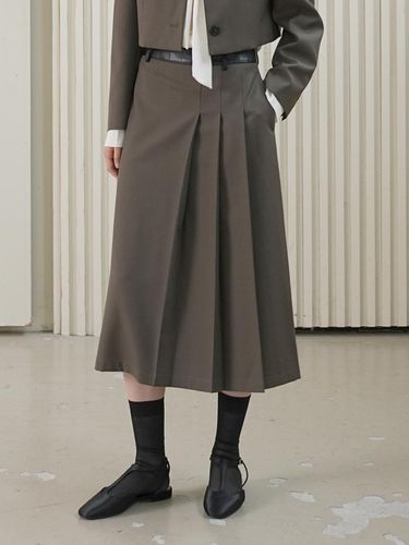 LEATHER BAND WOOL SKIRT / BROWN - PAUL&ALICE - Modalova