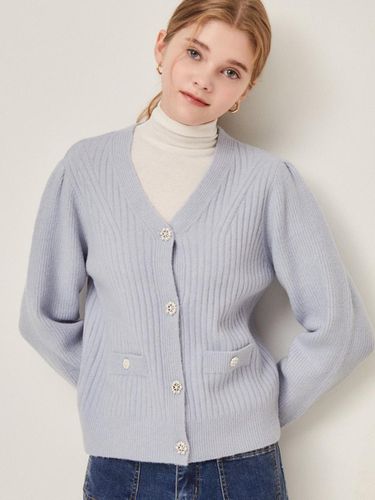 V-neck Ribbed Pearl Button Cardigan - JJ JIGOTT - Modalova