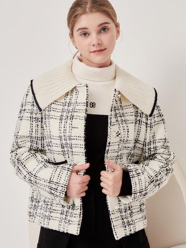 Knit Collar Wool Checkered Jacket - JJ JIGOTT - Modalova