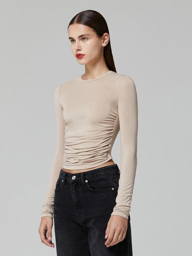 ROUND SHIRRING SLIM T-SHIRT_DARK BEIGE - LADYVOLUME - Modalova